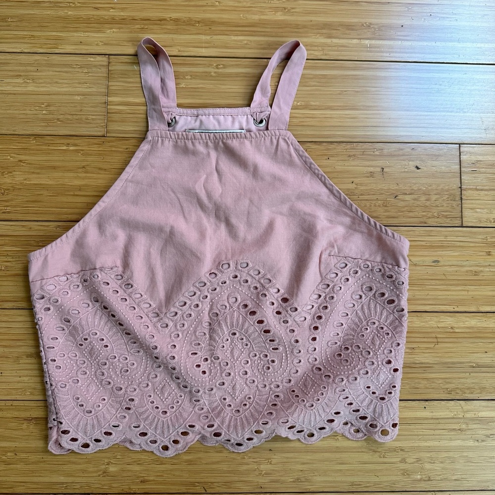 Abercrombie Pink Eyelet Halter Crop Top Small - Picture 3 of 11